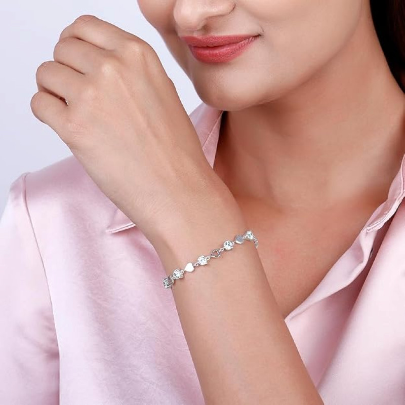 Silver Heart Pendant Earrings Chain Bracelet Ring for Women