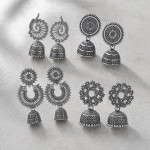 Oxidised Silver Plated Earrings Combo Set With Box for Women & Girls