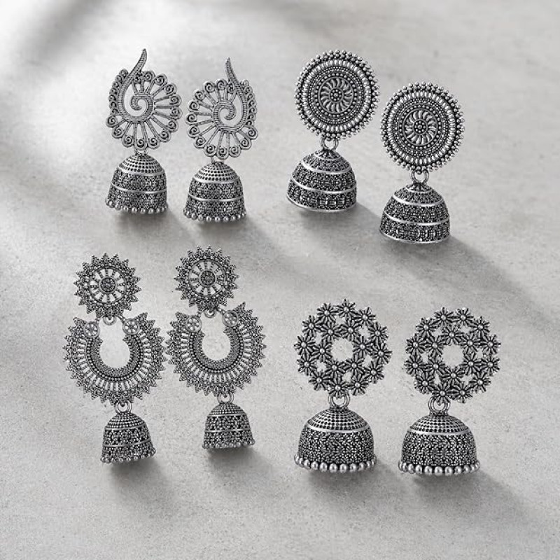 Oxidised Silver Plated Earrings Combo Set With Box for Women & Girls
