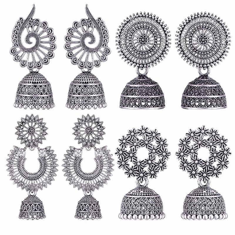 Oxidised Silver Plated Earrings Combo Set With Box for Women & Girls