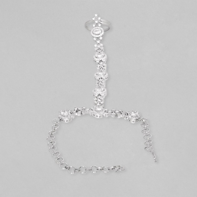 Silver Plated Cubic Zirconia Studde Ring Bracelet